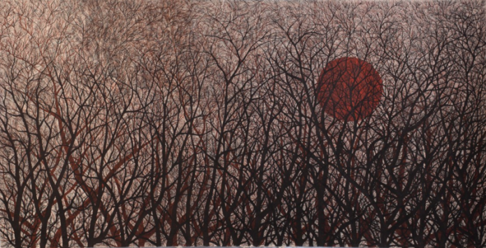 Forest. Full Moon. ink on hand made paper, 155x300cm, 2012