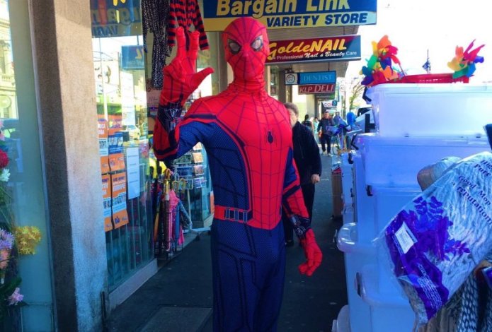 Spiderman jogging in East St Kilda