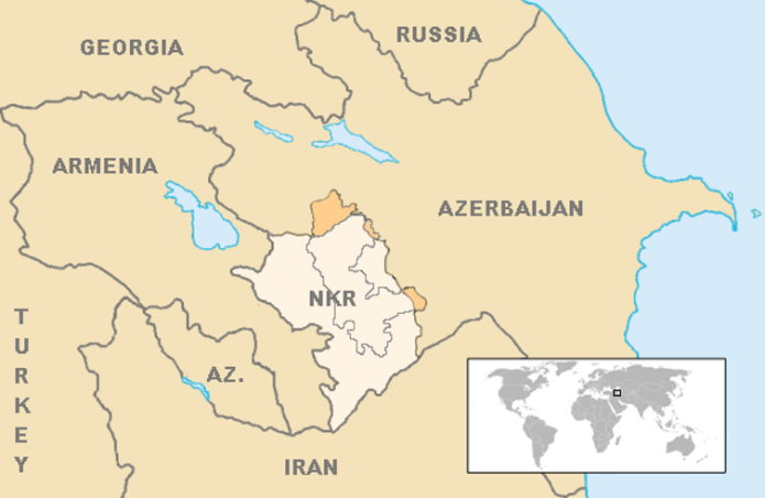 Map showing territories surrounding Nagorno-Karabakh under Armenian control.