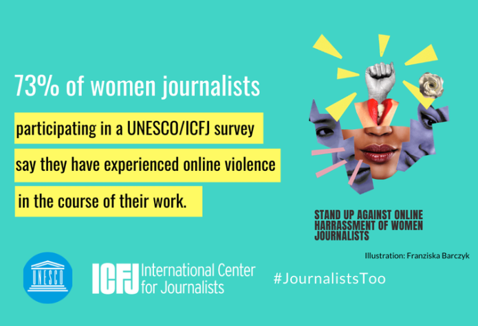 Poster for ICFJ/Unesco campaign to combat violence against women.