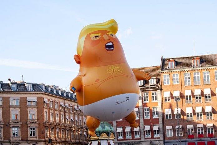 A giant ballon depicting Donald Trump as a baby floating over London.