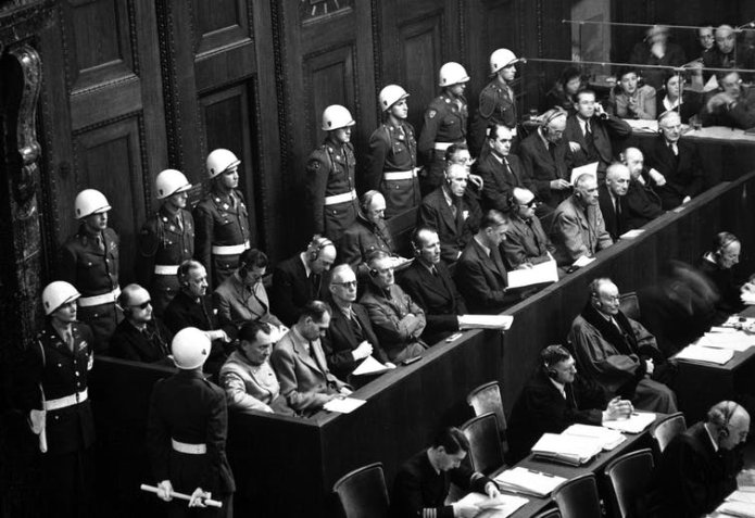 Former high-ranking Nazi officials in the dock at the Nuremberg War Crimes Trials, 1946.