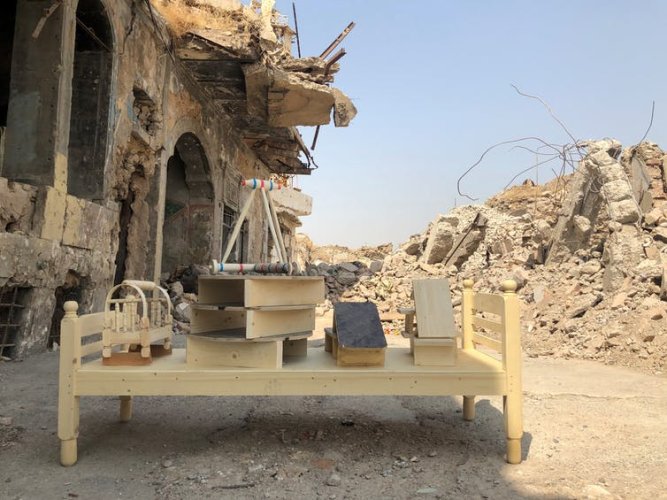 Turned wood items for sale at the partially rebuilt Al-Najjarin carpenters' market