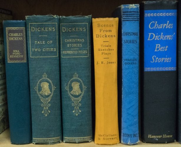 A row of books by Charles Dickens