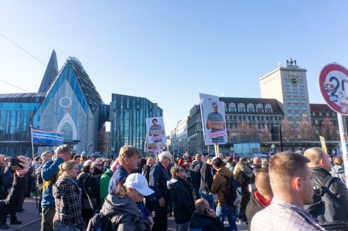 An anti-vaccination protest in Leipzig, Germany.