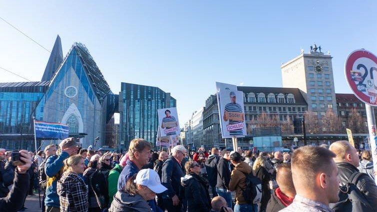 An anti-vaccination protest in Leipzig, Germany.