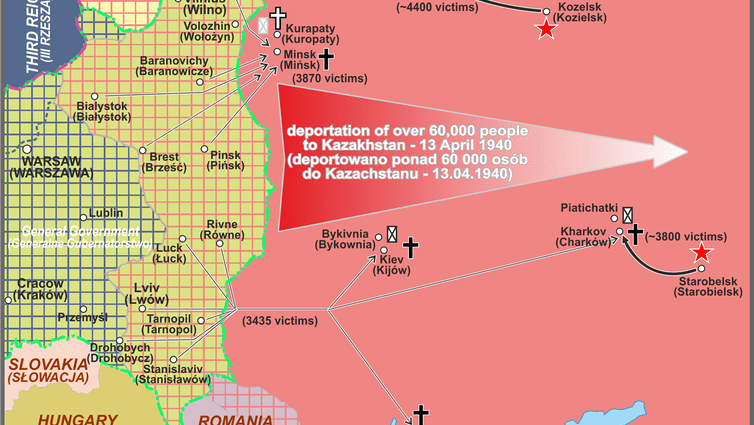 Map of the atrocities at Katyn Forest during the second world war.