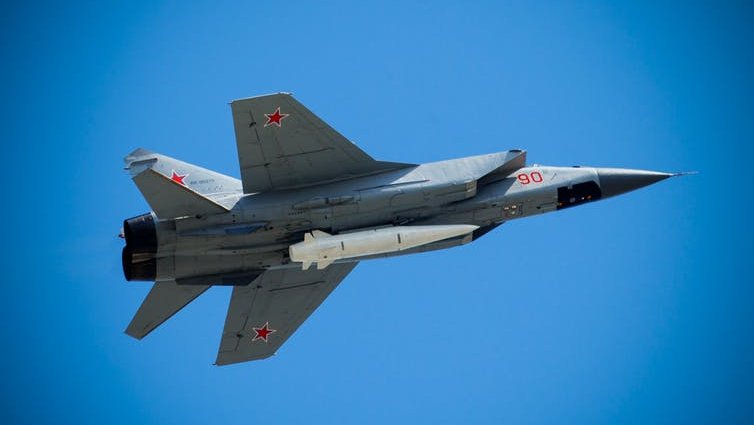 Russian jet fighter in flight.