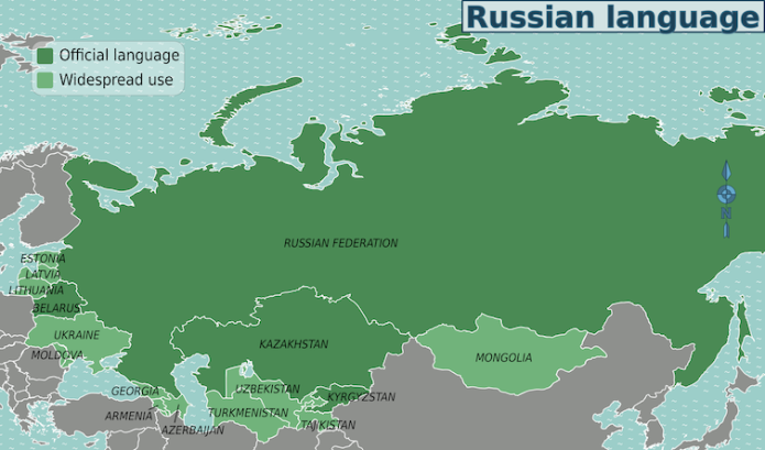 Map showing allcountries where Russianis the main language spoken.