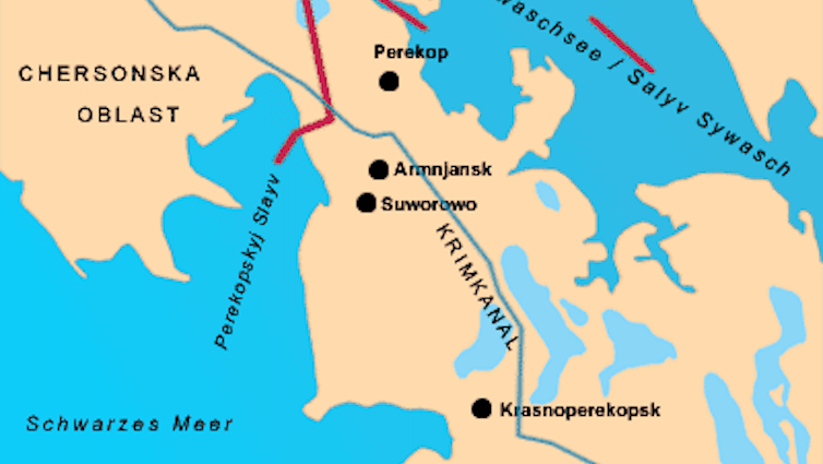 Locator map of Perekop Isthmus in Crimea.