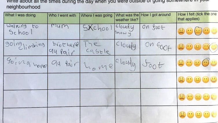 A child's handwriting on a form.