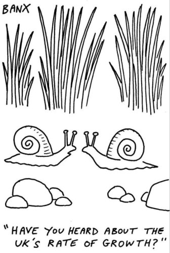 A pair of snails, one says ‘have you heard about the UK’s rate of growth?’