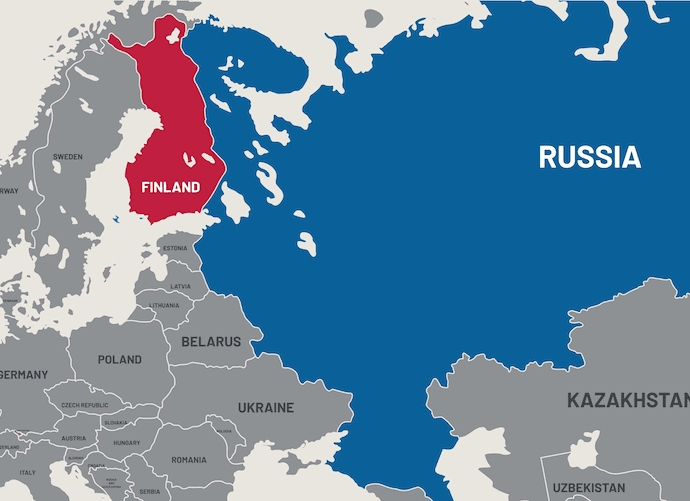Map of Europe showing Finland and Russia.