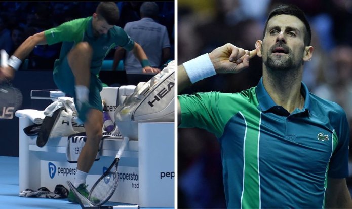 Novak Djokovic stomps on two rackets in rollercoaster ATP Finals win over Rune