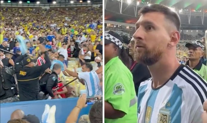 Disturbing footage shows bloody Argentina fans beaten by police as Messi fumes