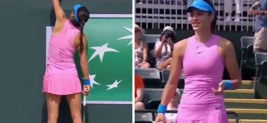 Emma Raducanu suffers funny Indian Wells gaffe as gesture for fans goes wrong