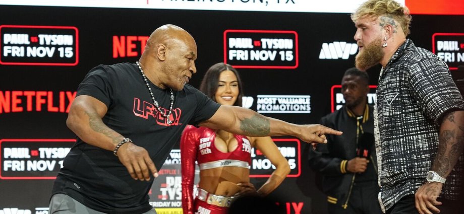 Mike Tyson shoves Jake Paul as tensions boil over during heated face-off