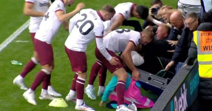 Advertising hoarding collapses on ballboy during West Ham goal celebration