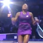 Coco Gauff lets out scream and drops to the ground after winning WTA Finals