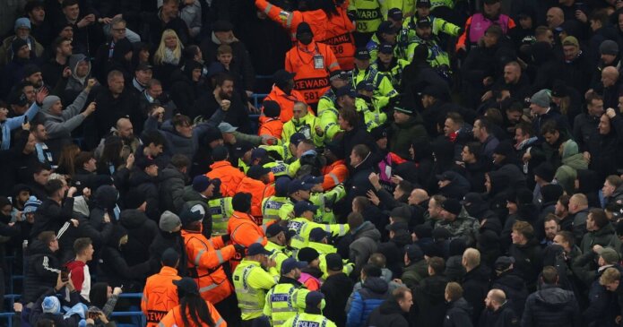 Man City and Feyenoord fans clash in Champions League tie as objects thrown