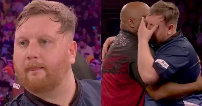 Darts ace in tears during World Champ match after appearing to make rude gesture