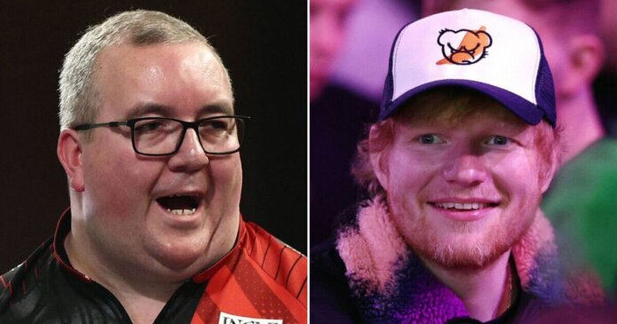 Stephen Bunting mocks drunk Ed Sheeran at Ally Pally with Ruben Amorim dig