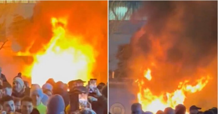 Huge blaze erupts at Man City as fans flee hours before Champions League game