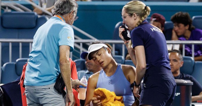 Emma Raducanu has vitals checked as Novak Djokovic match cancelled