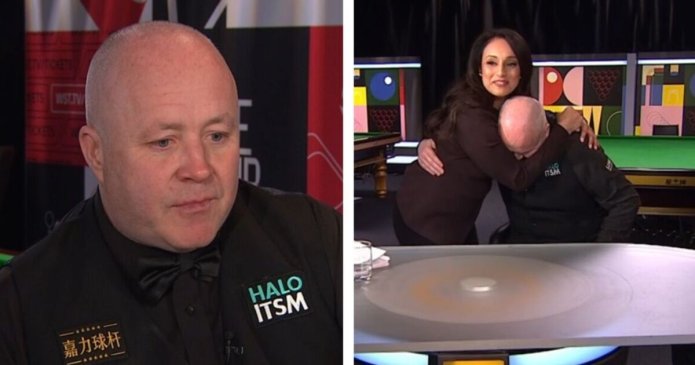 John Higgins chokes back tears live on air and consoled by BBC snooker host