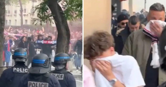 PSG fans teargassed and charged by police before Arsenal match in grim scenes