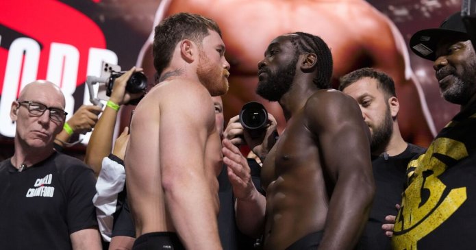 Huge brawl breaks out at Alvarez vs Crawford weigh-in as punches thrown