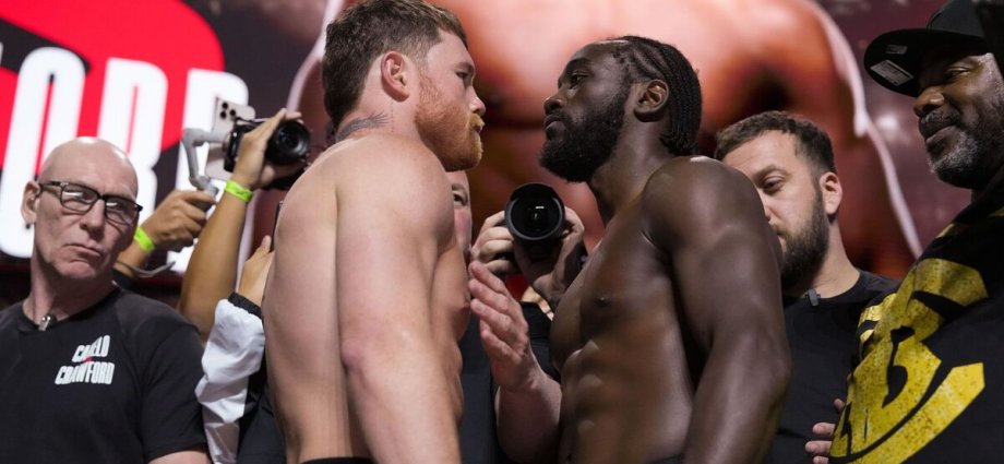 Huge brawl breaks out at Alvarez vs Crawford weigh-in as punches thrown