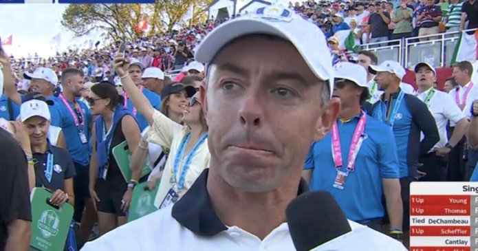 Rory McIlroy chokes back tears live on TV as Europe win Ryder Cup despite abuse