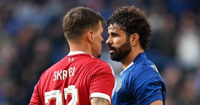 Diego Costa squares up to Liverpool star as tempers flare in legends match