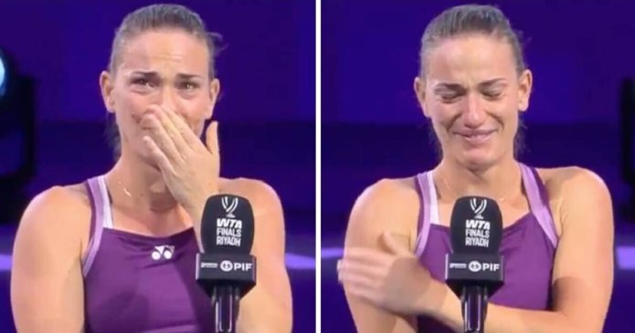 WTA Finals star bursts into tears during speech and apologises after losing