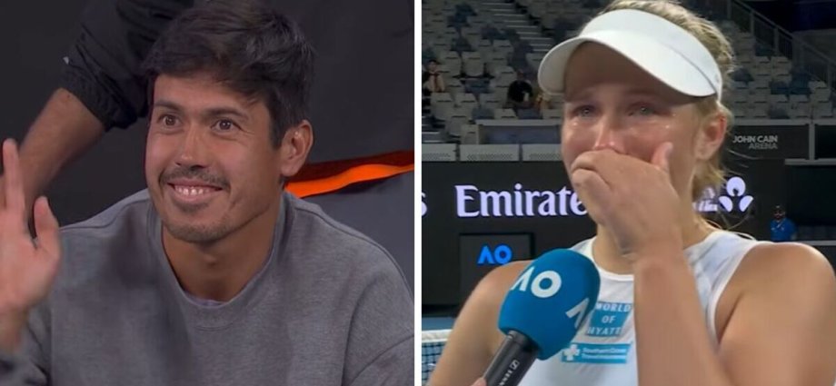 Aus Open star bursts into tears during interview and sends message to fiance
