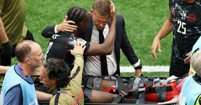 Canada's Ismael Kone stretchered off with 'broken leg' at World Cup