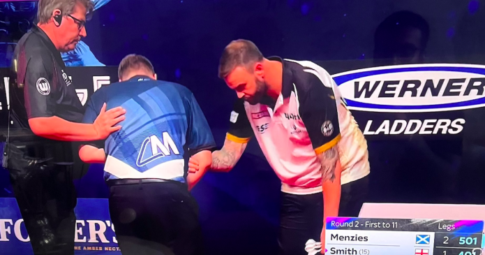 Cameron Menzies gets urgent medical help after wobbling as darts match abandoned