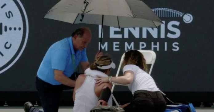 Tennis star collapses on court as opponent bursts into tears in scary incident