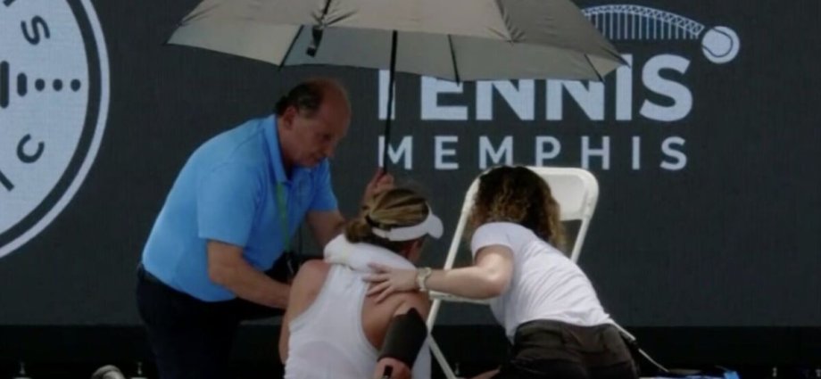 Tennis star collapses on court as opponent bursts into tears in scary incident