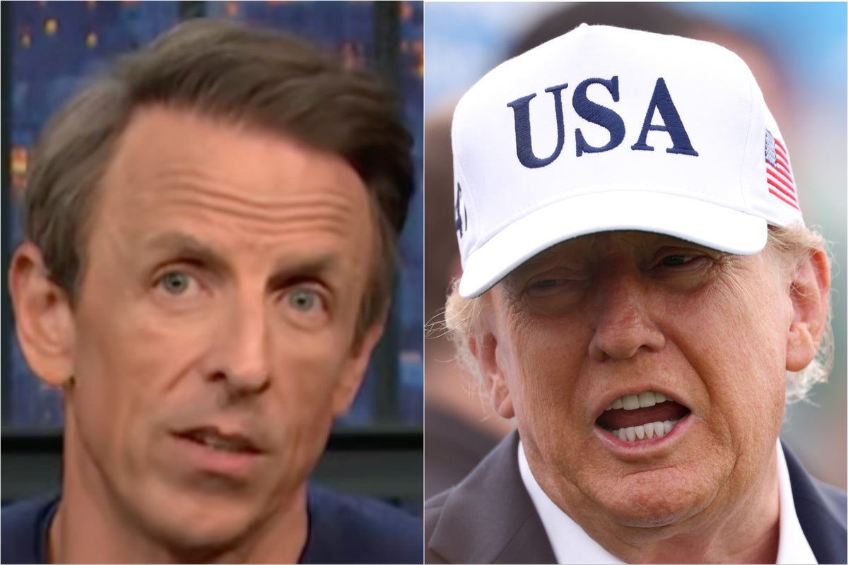 Seth Meyers has offered a theory on why Donald Trump keeps making unsolicited assessments of male Republican candidates’ bodies at midterm rallies (NBC/Getty Images)